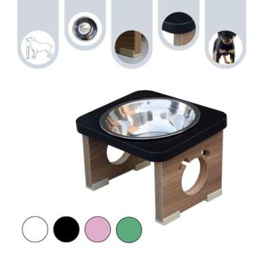 Imagem de Comedouro Cachorro Pet MDF Elevado Colors Preto - Inox - Maderacco