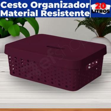 Imagem de Cesto Caixa Organizadora C/ Tampa Armário Gaveta Lavanderia 20L Grande