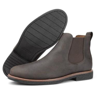 Imagem de Bota Botina Chelsea Masculina de Couro Cano Curto Café Crazyhorse 103 