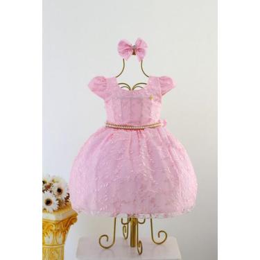 Imagem de Vestido De Festa Infantil Rosa Renda Luxo Daminha E Tiara - Pingo de g