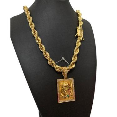 Imagem de Cordão Baiano 13mm + Pingente Jesus Face - Banhado a Ouro - ToJoia18k