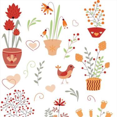 Imagem de Papel de Parede Adesivo Autocolante Vinil Casual Vasos E Passarinhos C