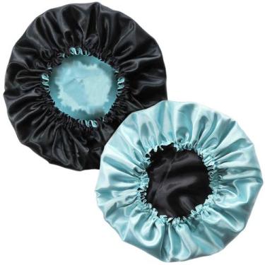 Imagem de Touca De Cetim Adulto Azul/Preto - Encaracolados