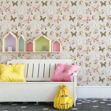 Imagem de Papel De Parede Baby Borboletas Douradas E Rosas -3,30x0,50m - DEKAL D