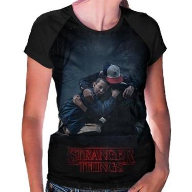 Imagem de Camiseta Raglan Baby Look Stranger Things Ref:237 - smoke, Preto, M
