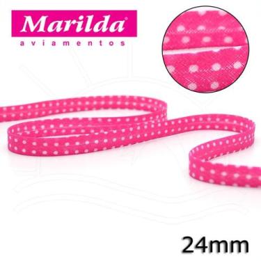 Imagem de Viés Estampado Fino 24mm 20 metros - Bolinha Pink - Marilda
