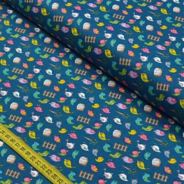 Imagem de Tecido Estampado para Patchwork - Fofurices: Mini Birds Azul (0,50x1,4