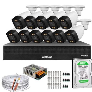 Imagem de Kit 11 Câmeras Segurança Full Color Dvr Intelbras C/HD 500gb