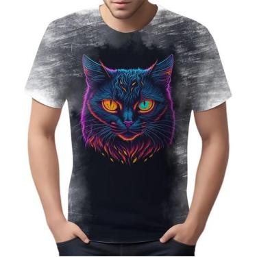 Imagem de Camiseta Camisa Estampada T-shirt Face Gato Neon Felino 5 - Enjoy Shop