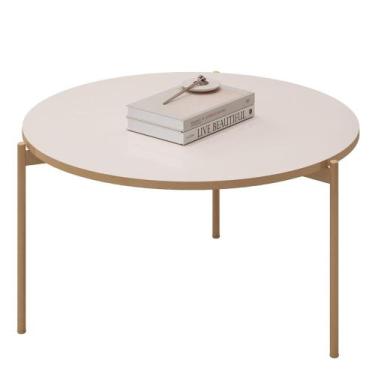Imagem de Mesa de Centro Redonda Para Sala Pé Metal Nala D04 Off White - Mpozena
