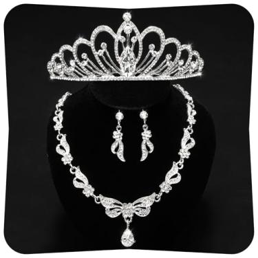 Imagem de Triforde Conjunto de coroas de quinze anos, coroa de cristal, colar de strass, brincos e pulseiras, coroas de rainha para formatura de casamento nupcial, festa de aniversário, conjunto de joias de