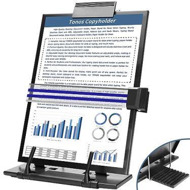 Imagem de TONOS Suporte de texto – Porta-documentos de mesa de metal de alta qualidade, suporte de papel para mesa ao digitar, aço inoxidável resistente, ângulo ajustável, alivia o cansaço dos olhos e pescoço, suporte para documentos de digitação