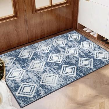 Imagem de WESTLOOM Tapete de área de treliça marroquina 2x3 pequeno tapete de porta frontal interno antiderrapante tapete de entrada, tapete moderno xadrez macio lavável para cozinha banheiro tapete de piso de