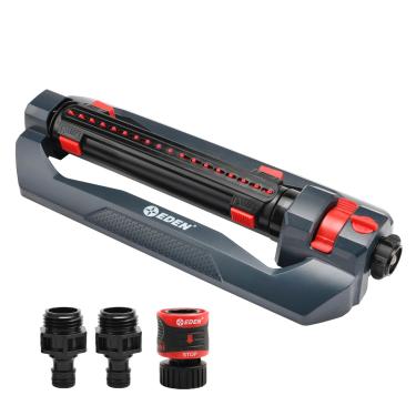 Imagem de Eden Aspersor Turbo Oscilante de 3 Vias para Quintal Grande e Gramado com Conector Rápido Conjunto de Iniciantes - Cobre até 4.000 m² (Modelo #94094)