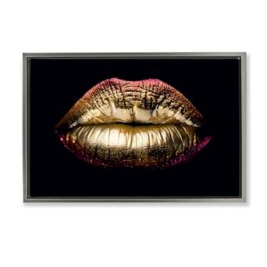 Imagem de Stupell Industries Tela flutuante com batom rosa e dourado emoldurado por Reinders, moldura flutuante cinza, 63 x 43 cm