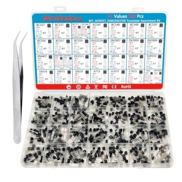 Imagem de minidodoca 31 Tipos 580 Peças Sortidas Tipo Geral Propósito To92 Transistores Pnp Npn Bipolar Kit Sortido Transistor de Potência 2N7000 Mosfet, Bc517 Darlington, Transistores de Alta Tensão A42 2N2222