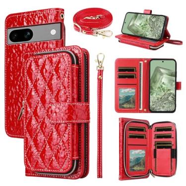 Imagem de Furiet Argyle Capa carteira para Google Pixel 8A 5G com tiracolo/alça de pulso Luxuosa PU Couro Kickstand Bolsa com Zíper À Prova de Choque Suporte de Cartão Capa para Celular para Pixel8A A8 Mulheres