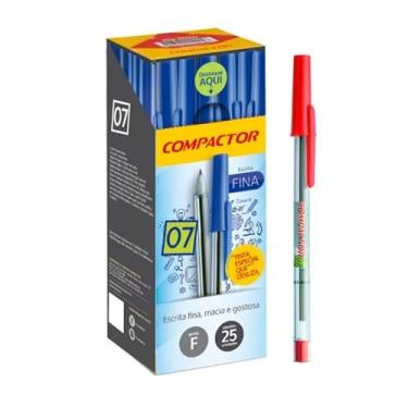 Imagem de Caneta Esferográfica Compactor Vermelho 0.7 mm - Escrita Fina - Caixa com 25 Unidades