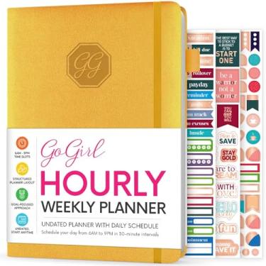 Imagem de GoGirl Agenda semanal – Planejador de trabalho e vida a hora com horários – Organizador de agenda vertical para produtividade diária, A5 (amarelo âmbar)