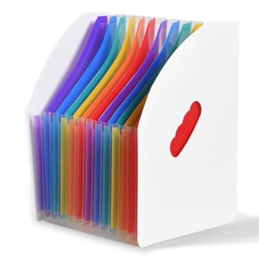 Imagem de SAYEEC Pasta de arquivo expansível arco-íris em pé A4 Mini organizador de arquivos vertical cesta de revistas desktop 13 bolsos suporte de arquivo com alça para estudante papel de exame /