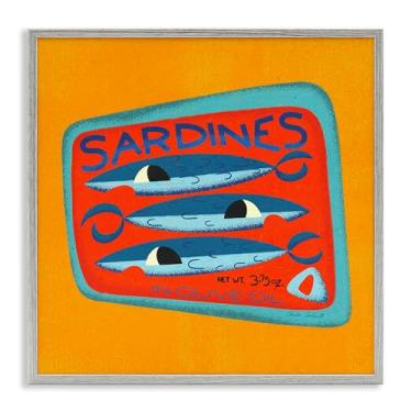 Imagem de Stupell Industries Arte de parede giclée emoldurada em lata de sardinha em tons brilhantes por Carrie Cantwell, moldura cinza, 61 x 61 cm