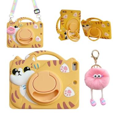 Imagem de Capa 3D fofa de gato vívido para Samsung Galaxy Tab S6 Lite 10,4 polegadas SM-P620/P625/P610/P613/P615/P619, desenho kawaii, personagem de gato, capa giratória de silicone macio com cordão para