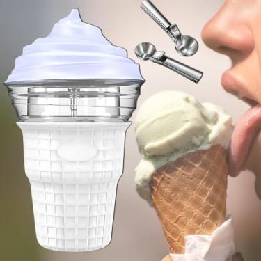 Imagem de Máquina de sorvete macio com colher de sorvete, tigela de congelamento rápido de 450ml, sorvete caseiro em 30 minutos, pá removível, operação silenciosa, formatos compactos e interessantes