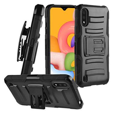Imagem de CELZEN - Para Samsung Galaxy A01 SM-A015 - Capa de telefone híbrida com suporte/clipe de cinto - CV1 preta