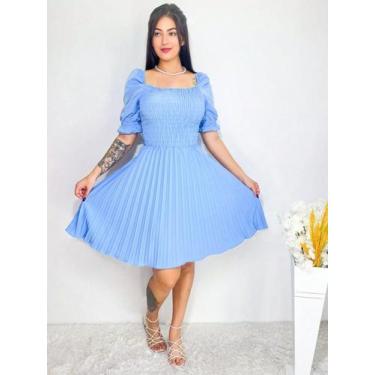 Imagem de Vestido curto plissado lisa manga curto 1046 - NoBrand, Azul bebê, Uni
