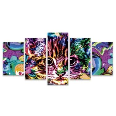 Imagem de Kit Quadros Mosaico Pop Gato Filhote Neon Estilizado Colorido Teen  - 
