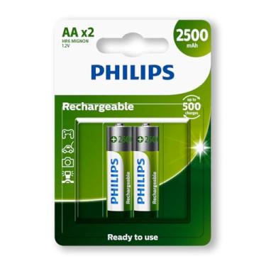 Imagem de 2 Pilhas Recarregáveis Philips Aa 2500mAh Originais Pequena Prontas pro Uso RTU