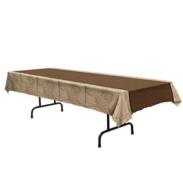 Imagem de Beistle Capas de mesa retangulares de plástico Around The World 2 peças de utensílios de mesa, decorações de viagem, 137 x 274 cm, marrom/bronze