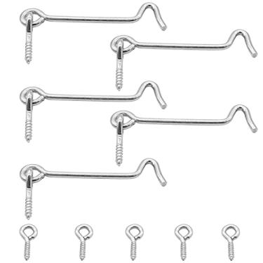 Imagem de Waziaqoc Fecho de gancho e olhal de 6 cm (5 peças), trava de porta de celeiro de ferro resistente, trava de privacidade, tipo de fixação para porta deslizante, porta de celeiro, portão, janela,