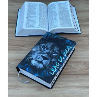 Imagem de Bíblia ARC Leão de Judá azul - Com harpa e índice dos livros - Cpp