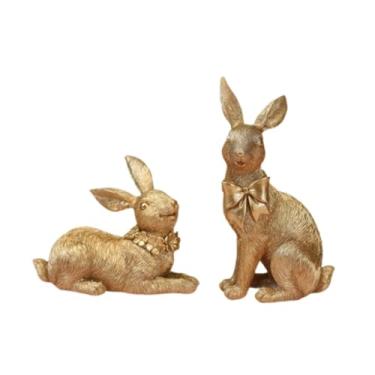 Imagem de WeiLaiKeQi 2PCs Rabbits Escultura de estátua, decoração de arte do jardim do jardim, rabinos vívidos esculturas para o jardim estátua de animais para jardim, Ouro