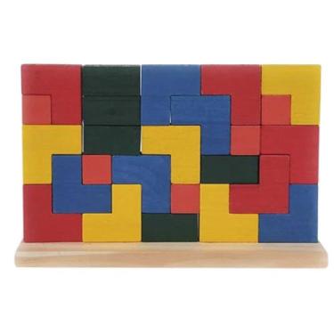 Imagem de Blocos De Encaixe Vertical Em Madeira Didático 25 Peças Coloridas - Za