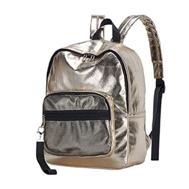 Imagem de Mochilas femininas de couro PU para laptop mochilas de viagem mochilas escolares de grande capacidade para mulheres(Light gold)