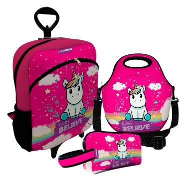 Imagem de Kit Escolar Mochila de Rodinha + Lancheira + Necessaire Plus – ISOPRENE – Always Believe-Unissex