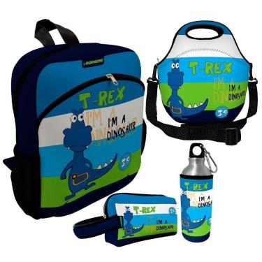 Imagem de Kit Escolar Infantil Mochila de Costas + Lancheira Térmica + Necessaire Plus + Squeeze de Alumínio-Unissex