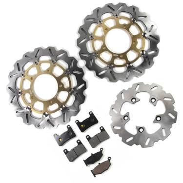 Imagem de Discos e pastilhas de disco de freio dianteiros e traseiros flutuantes compatíveis com Suzuki GSXR 600 750 2006-2007, GSXR 1000 2007-2008, acessórios de substituição de motocicleta dourados