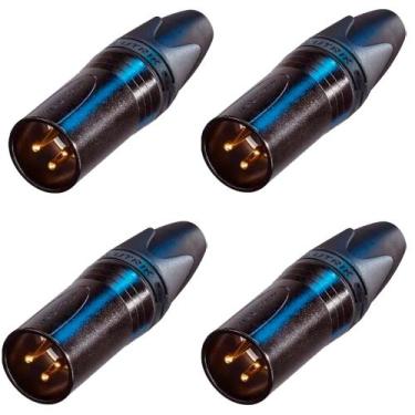 Imagem de 4 conectores neutrik xlr macho 3 polos preto/dourado nc3mxx-b