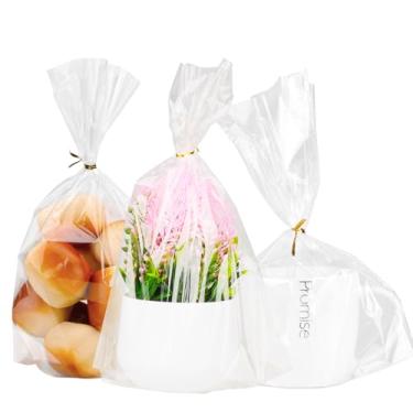 Imagem de 20,3 x 28 cm, 100 peças de sacos de reforço inferior, sacos de guloseimas de plástico celofane transparente com 100 laços torcidos, sacos de presente para embalagem, biscoitos de festa, confeitaria de