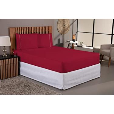 Imagem de Kit Jogo De Lençol 400 Fios Percal Poliéster Liso Toque Macio com Elástico Diversos Tamanho Solteiro Casal Queen King Size (vermelho, Casal Padrão)