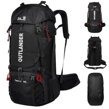 Imagem de Mochila de caminhada à prova d'água de 60 L, para acampamento, leve, mochila de viagem para homens/mulheres, com compartimento para sapatos, capa de chuva, bolsa de água