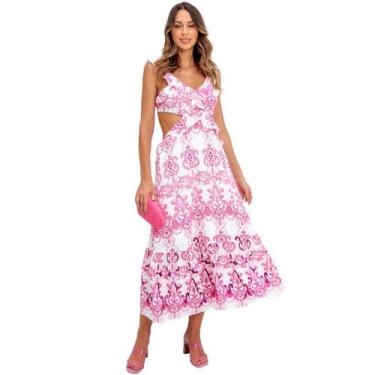 Imagem de Vestido estampado cut out elegante com babados e decote nas costas em 