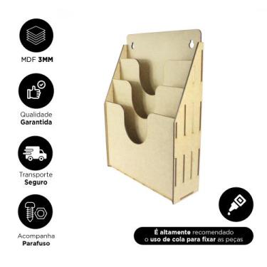 Imagem de  Organizador de Papel Suporte de Parede Escritório  - R9 Decor, MDF Cr