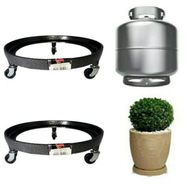 Imagem de Kit 2 Suporte Para Botijão Gás Reforçado Alumínio 3 Rodinhas - TERRA L