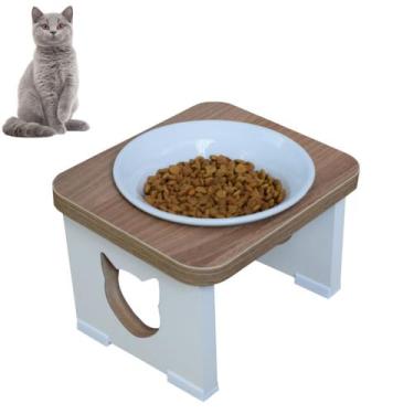 Imagem de Comedouro Bebedouro Gato Elevado Pet MDF Tigela Porcelana - Maderacco