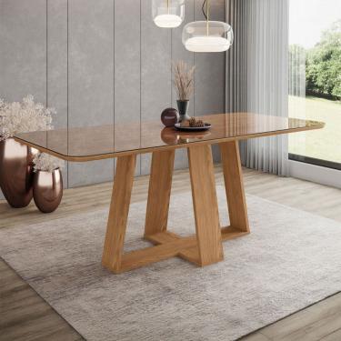 Imagem de Mesa de Madeira Lins 200 Cm com Vidro Natural - Henn