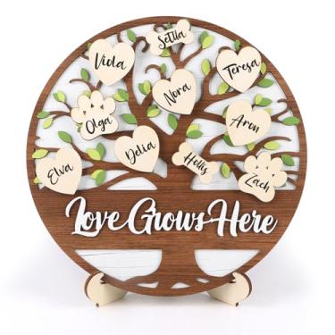 Imagem de LHIUEM 3D Love Grows Here Sinais de madeira decoração de árvore genealógica (28 x 28 cm) presentes personalizados para dia das mães avó aniversário familiar 14 nomes placa presente para mãe avó casa
